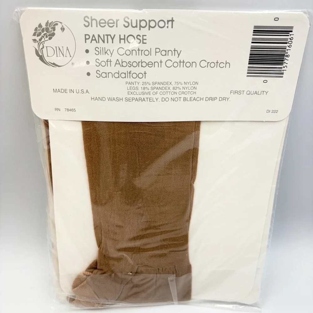 2 - Sheer Support Pantyhose By Dina Beige Queen Size 5'3 & Over 150-240 Lbs USA